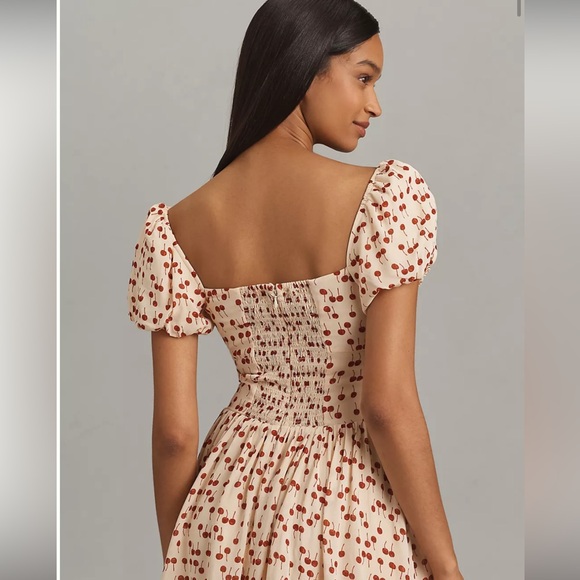 Reformation Davonne Mini Dress in Cherry Pudding Sweetheart Neckline Coquette - Picture 3 of 11